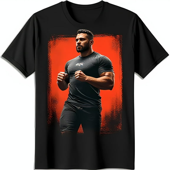 Men's Black T-Shirt with Bold Fighter Graphic Serious Stance Design