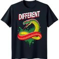 thumbnail image 1 of Men's Black T-Shirt with Bold Green & Red Snake Graphic and 'DIFFERENT' Print, 1 of 5