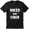 thumbnail image 1 of Men's Black T-Shirt with Bold 'Inked and Ober' Graphic & Firework Design, 1 of 5