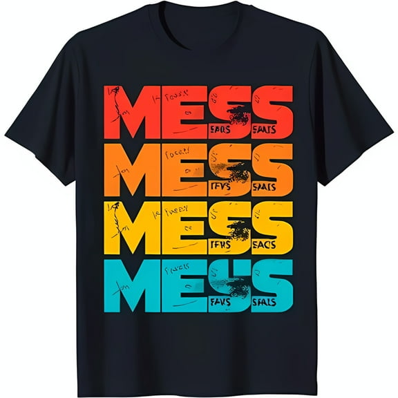 Men's Black T-Shirt with Bold 'MESS' Graphic in Vibrant Colors Unique Style