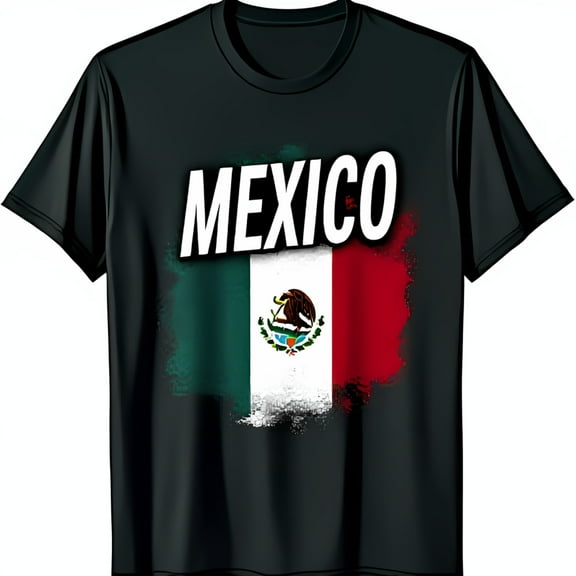 Men's Black T-Shirt with Bold 'MEXICO' Print and Mexican Design
