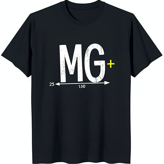 Men's Black T-Shirt with Bold 'MG ' Design and 25 160 Markings Stylish Graphic Tee