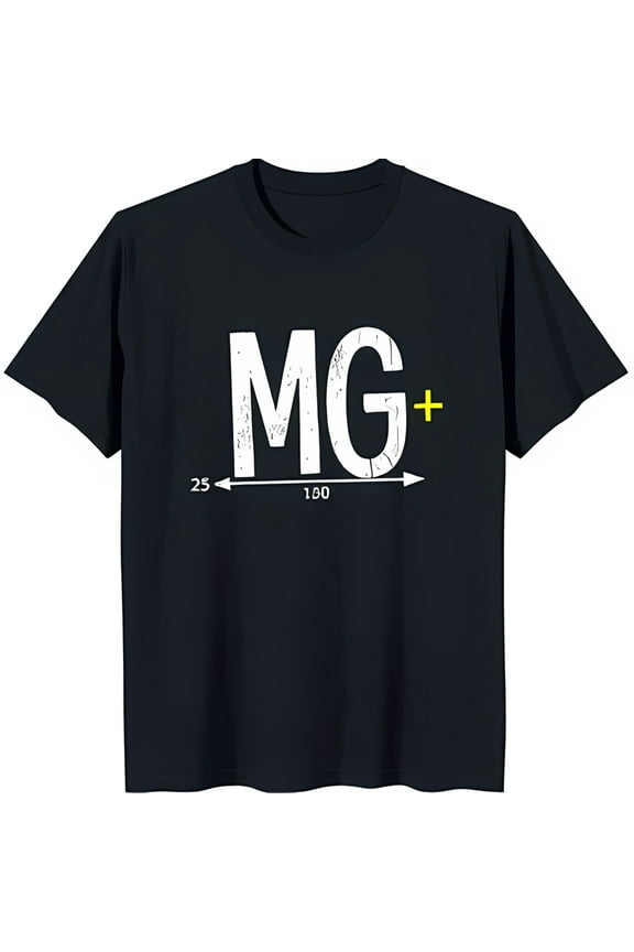 Men's Black T-Shirt with Bold 'MG ' Design and 25 160 Markings Stylish Graphic Tee