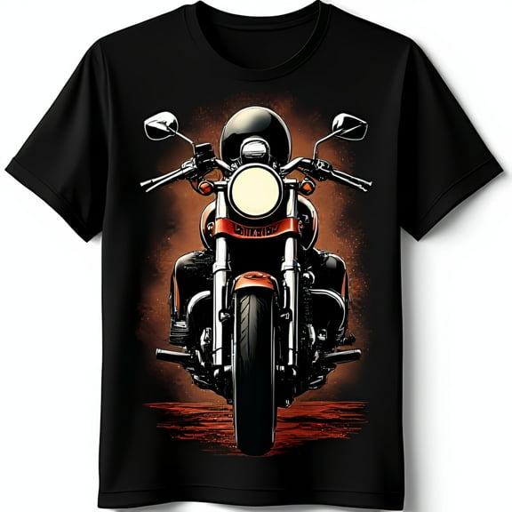Men's Black T-Shirt with Bold Motorcycle Graphic Accents & Vibrant Colors