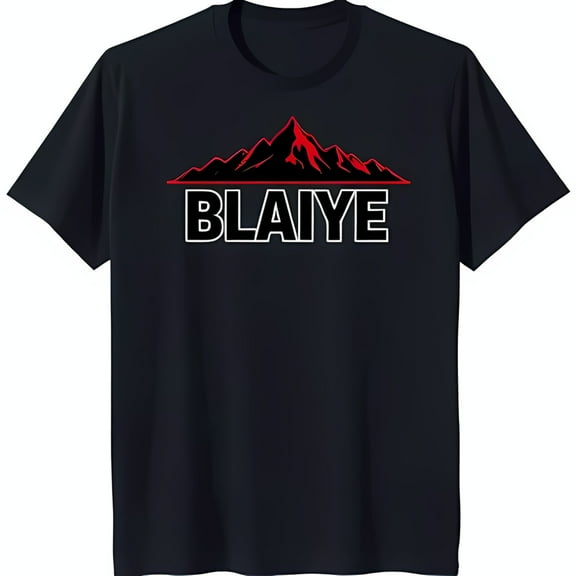 Men's Black T-Shirt with Bold Mountain Range Graphic & 'BLAIYE' Design