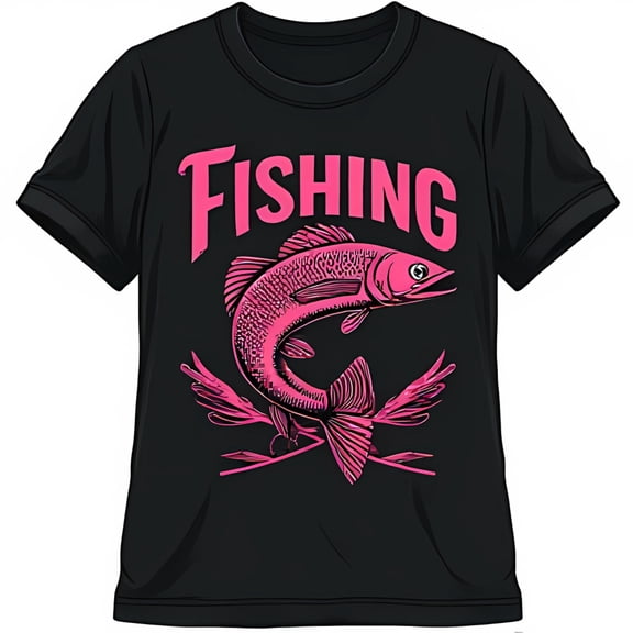 Men's Black T-Shirt with Bold Pink Design & Fish Graphic