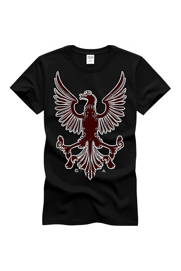 Men s Black T-Shirt with Bold Red Eagle Graphic Classic Heraldic Design