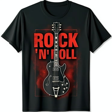 Men's Black T-Shirt with Bold Red Rock n Roll Graphic