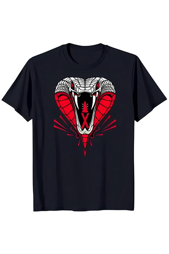 Men's Black T-Shirt with Bold Red and White Head Graphic Aggressive Design