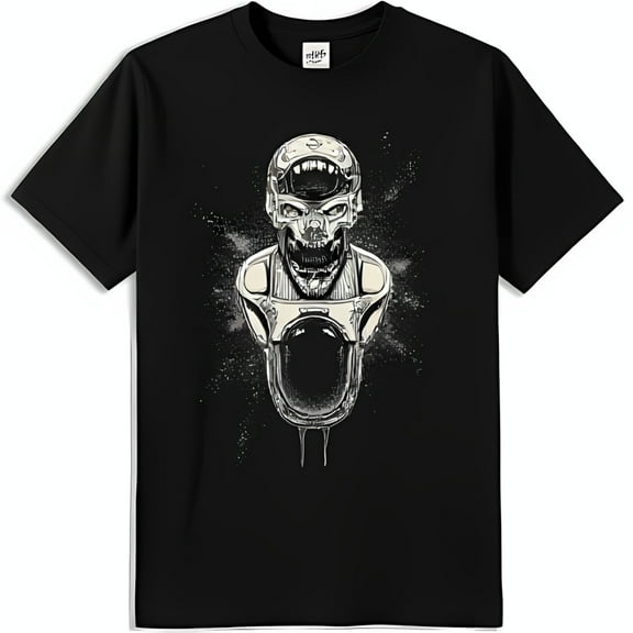 Men's Black T-Shirt with Bold Robot Graphic Unique Digital Design