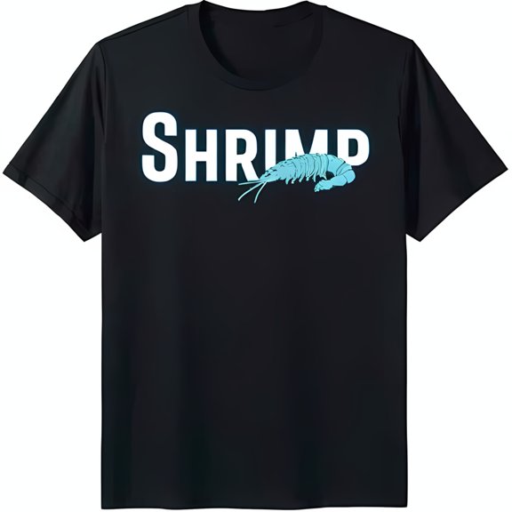 Men s Black T-Shirt with Bold SHRIMP Text and Stylish Blue Shrimp Graphic