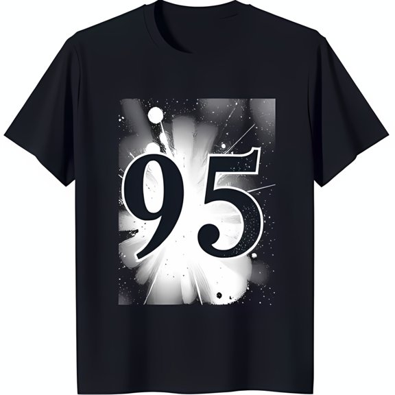 Men's Black T-Shirt with Bold White '95' Design and Pattern