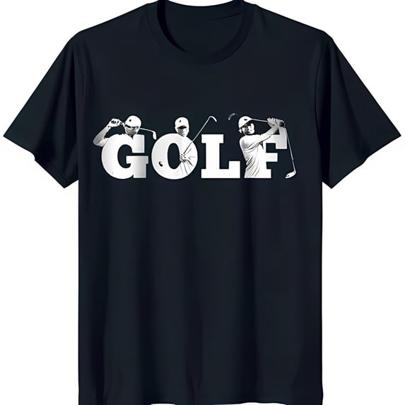 Men's Black T-Shirt with Bold White Golfers Graphic & 'GOLF' Text