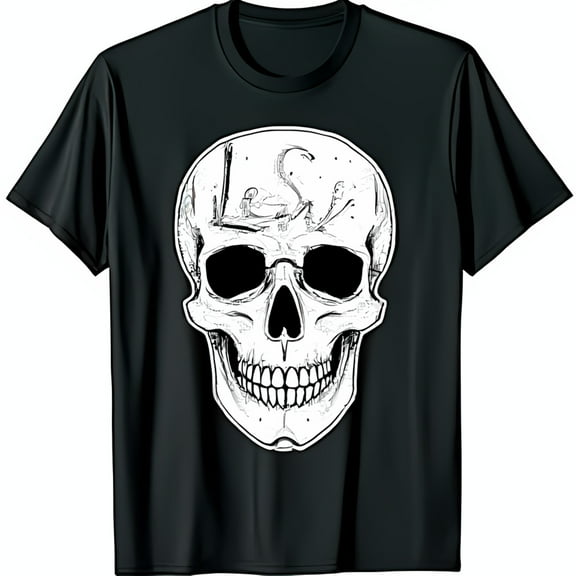 Men s Black T-Shirt with Bold White Graphic and Unique Lettering Design