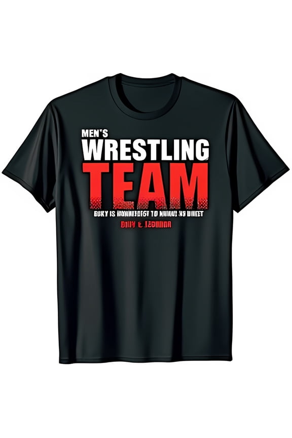 Men's Black T-Shirt with Bold White & Red Men's WRESTLING TEAM Graphic Casual Everyday Wear
