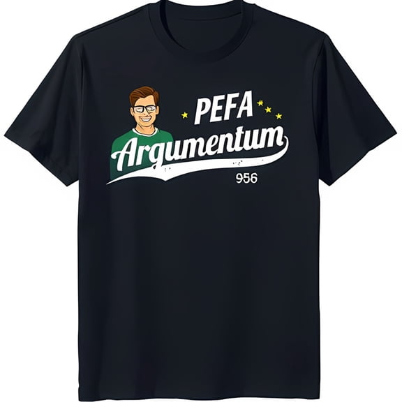 Men's Black T-Shirt with Cartoon Graphic 'PEFA' Text & 956 Design
