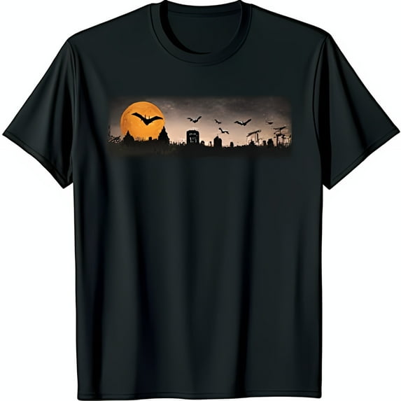 Men s Black T-Shirt with City Moon Graphic