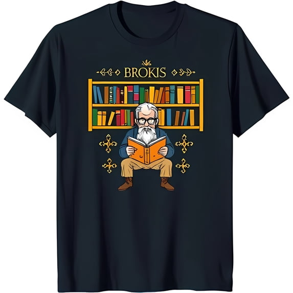 Men's Black T-Shirt with Colorful Book Lover Graphic & 'BROKIS' Design