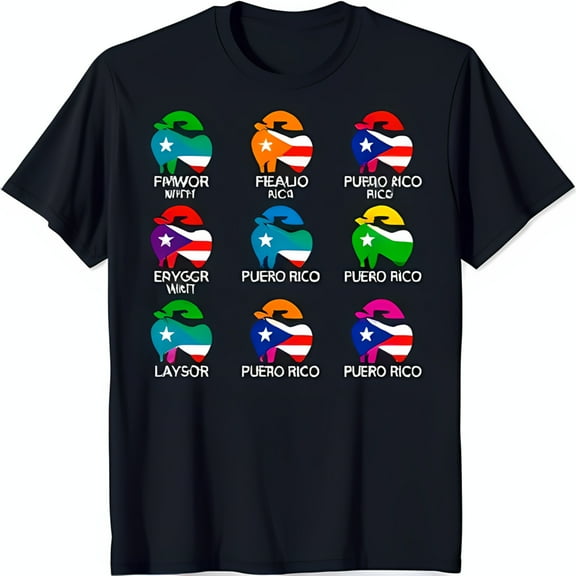 Men's Black T-Shirt with Colorful Coqui & Puerto Rican Design