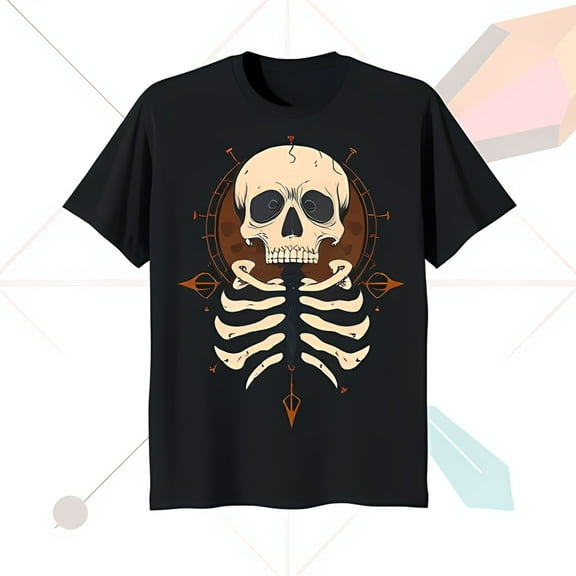 Men's Black T-Shirt with Cream & Ribcage Graphic Design