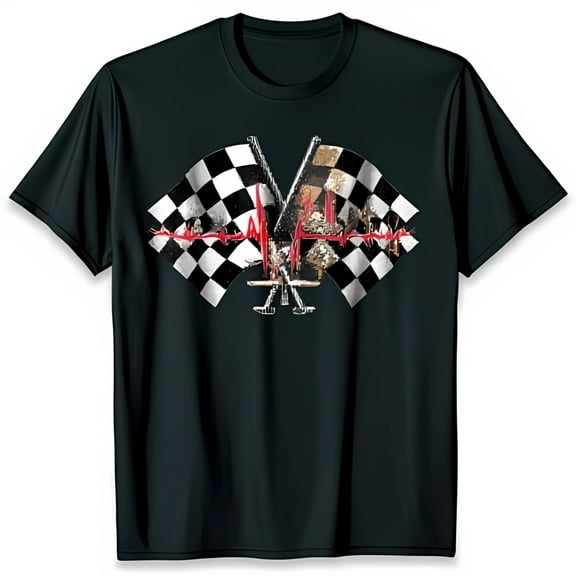 Men's Black T-Shirt with Crossed Checkered Racing & Design