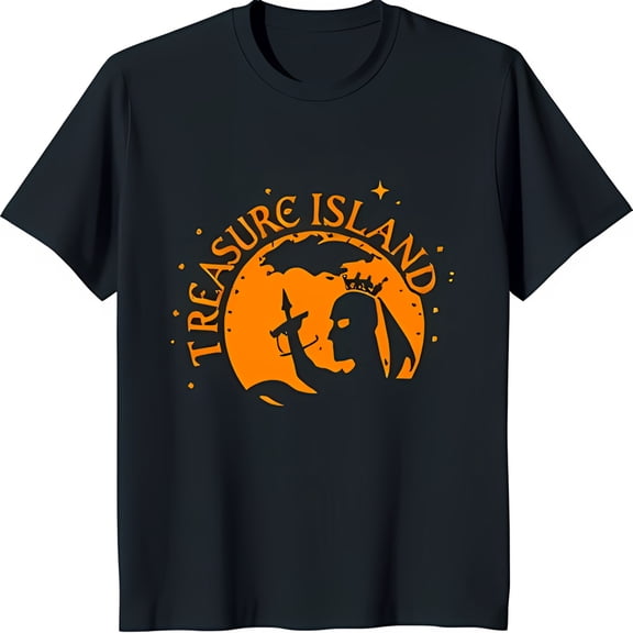 Men's Black T-Shirt with Crown Design & 'TREASURE ISLAND' Graphic Tee