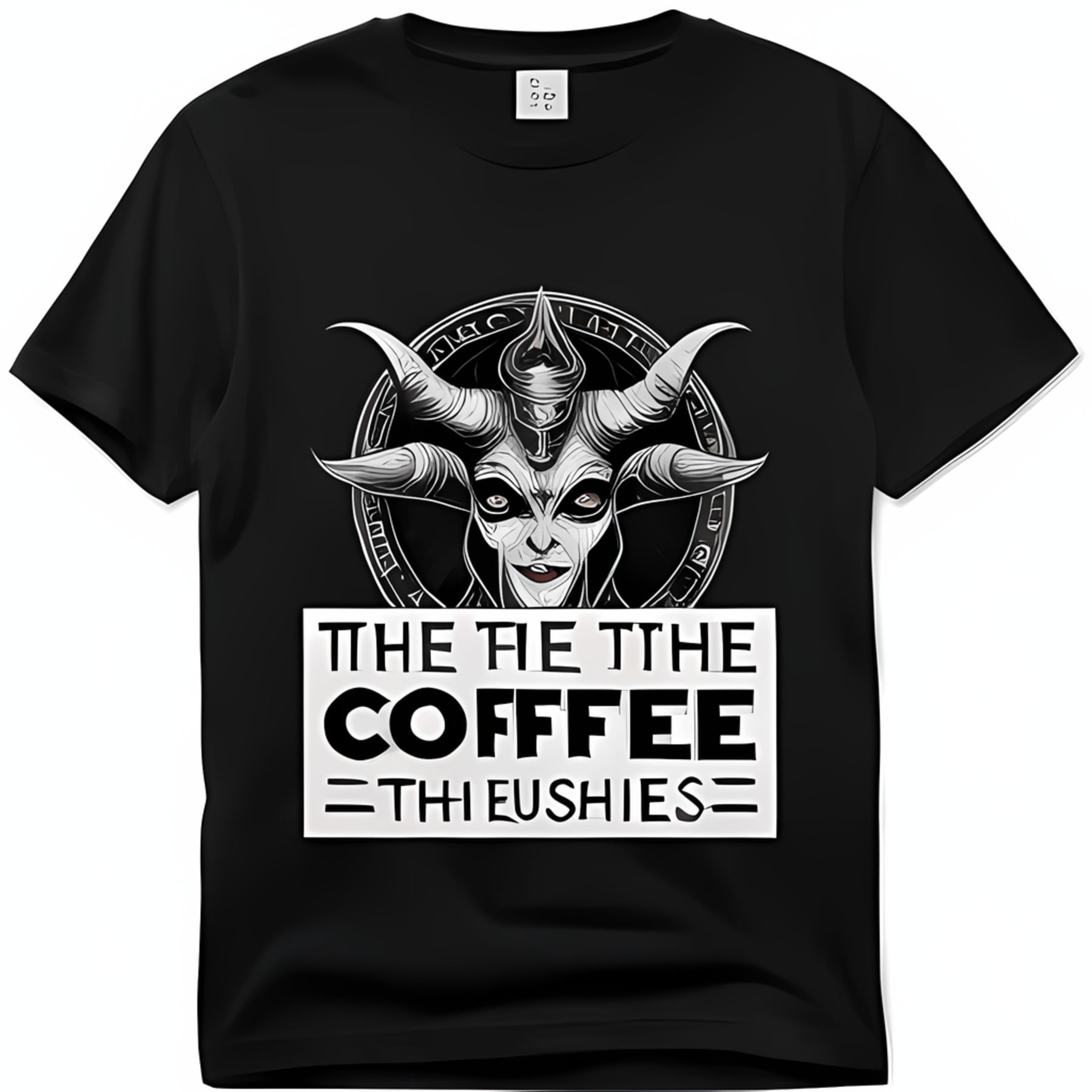 Men's Black T-Shirt with Dark Demonic Figure and Horns Graphic The ...