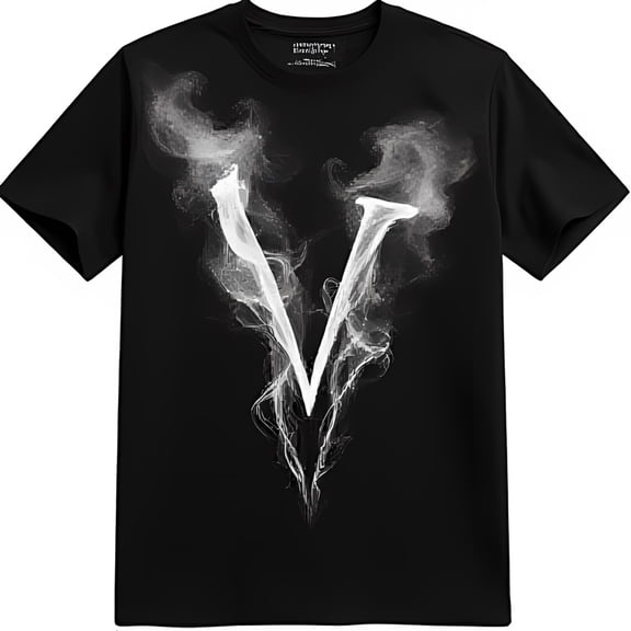 Men's Black T-Shirt with Ethereal White V Shaped Smoky Graphic Design