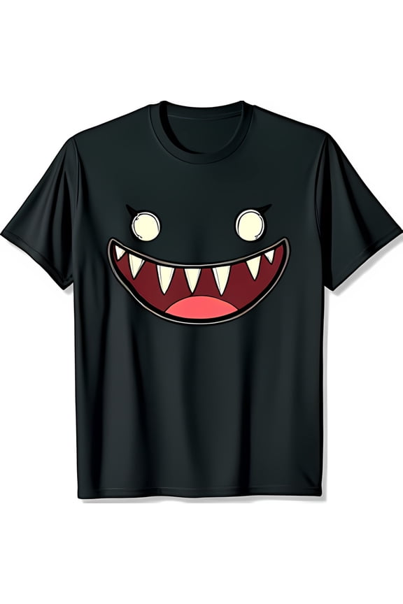 Men's Black T-Shirt with Face Graphic Teeth & Grin
