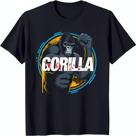 Men's Black T-Shirt with Fierce Gorilla Boxing Graphic & Bold 'GORILLA' Design