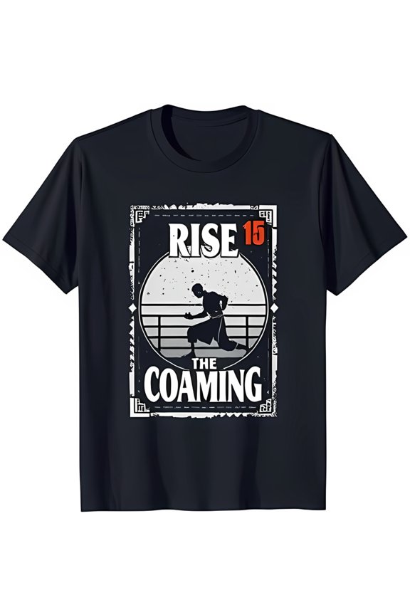 Men's Black T-Shirt with Fighting Stance & 'Rise 15' Graphic