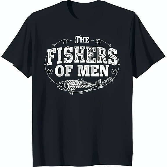 Men's Black T-Shirt with Fish Graphic & 'The Fishers of Men' Text