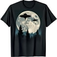 thumbnail image 1 of Men's Black T-Shirt with Full Moon & Silhouetted UFO Chest Graphic, 1 of 5