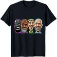 thumbnail image 1 of Men's Black T-Shirt with Fun Cartoon Heads Graphic Smiling Characters Design, 1 of 5