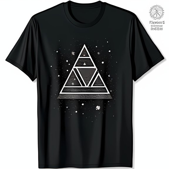 Men's Black T-Shirt with Geometric White Design & Starry Dots