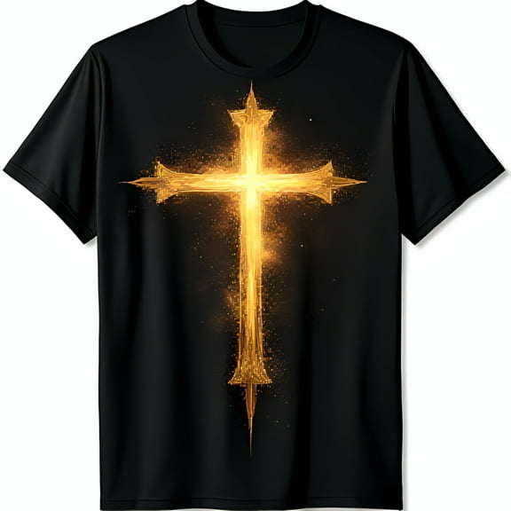 Men's Black T-Shirt with Glowing Golden Design Faith