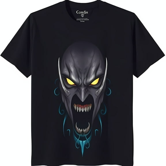 Men's Black T-Shirt with Glowing Yellow Face Graphic Bold & Edgy Design