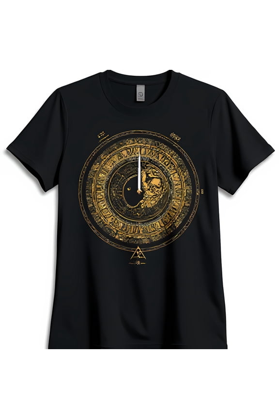 Men's Black T-Shirt with Gold Design and Intricate Pattern