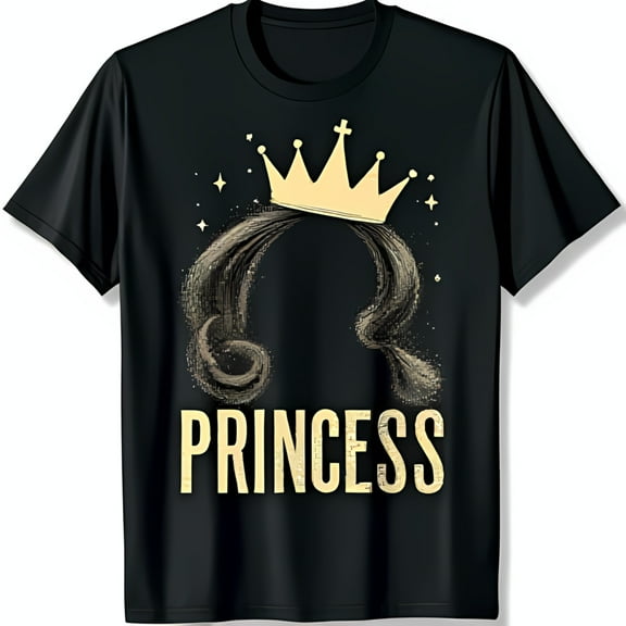 Men's Black T-Shirt with Gold Glitter Design and Crown Graphic
