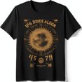 thumbnail image 1 of Men's Black T-Shirt with Gold Sun Graphic & Circular Text 'Life Made Aloon' Design, 1 of 5