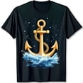 thumbnail image 1 of Men's Black T-Shirt with Gold and Wave Background, 1 of 5