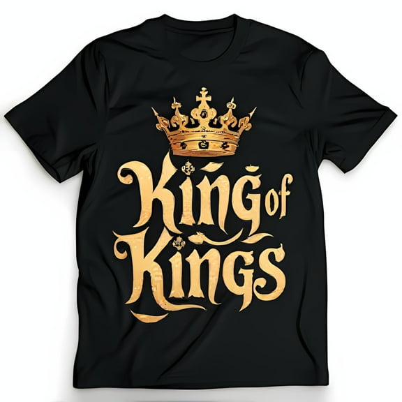 Men s Black T-Shirt with Golden Crown & King of Kings Design Stylish Graphic Tee