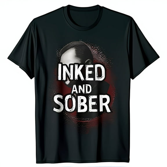 Men's Black T-Shirt with Graphic Design & INKED AND SOBER Print