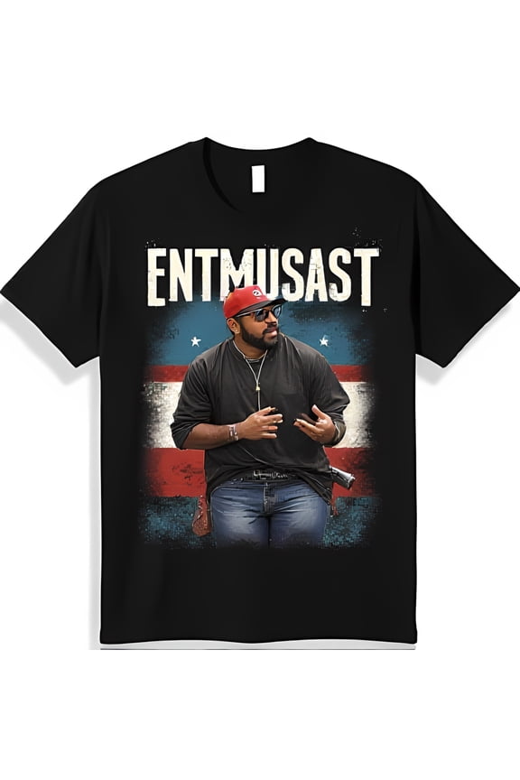 Men's Black T-Shirt with Graphic of Bearded Man in Red