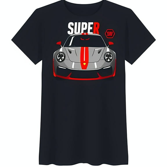 Men's Black T-Shirt with Gray Graphic & Red 'SUPER' Text