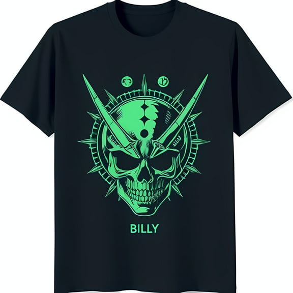 Men's Black T-Shirt with Green & Graphic Design