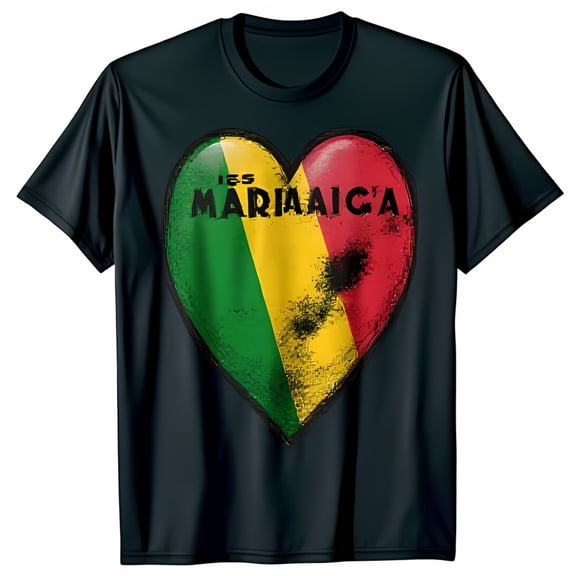 Men's Black T-Shirt with Jamaican Heart Graphic Ies MARI MAICA