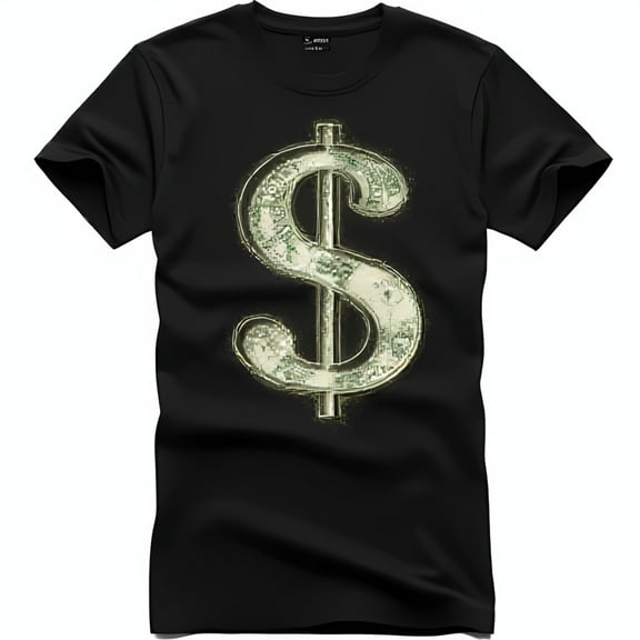 Men's Black T-Shirt with Large Sign Design Made of