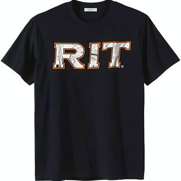 Men's Black T-Shirt with Large White 'RIT' Graphic & Outline