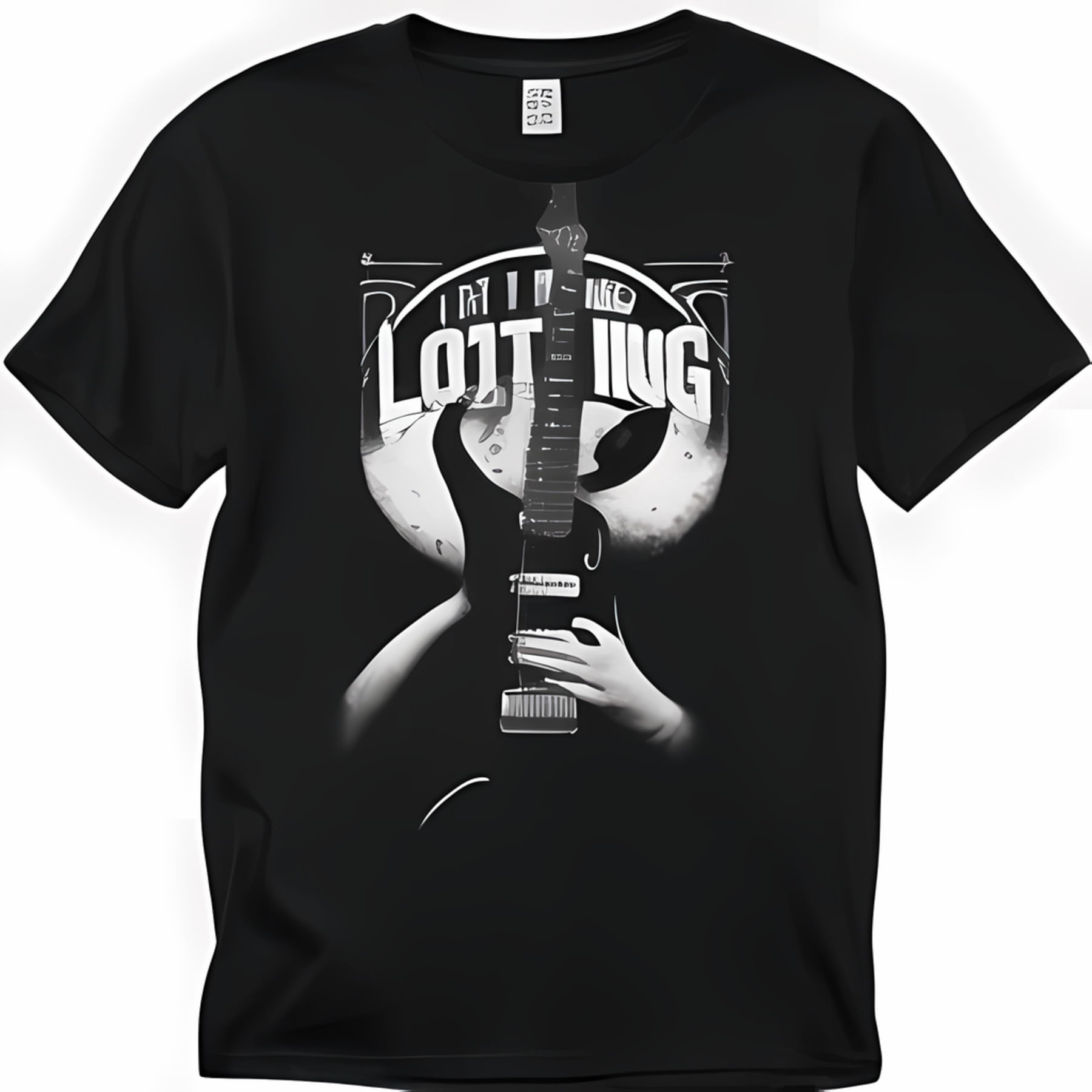 Men's Black T-Shirt with 'Lbot L Sizing' Electric Guitar Design Moon Logo High Detail